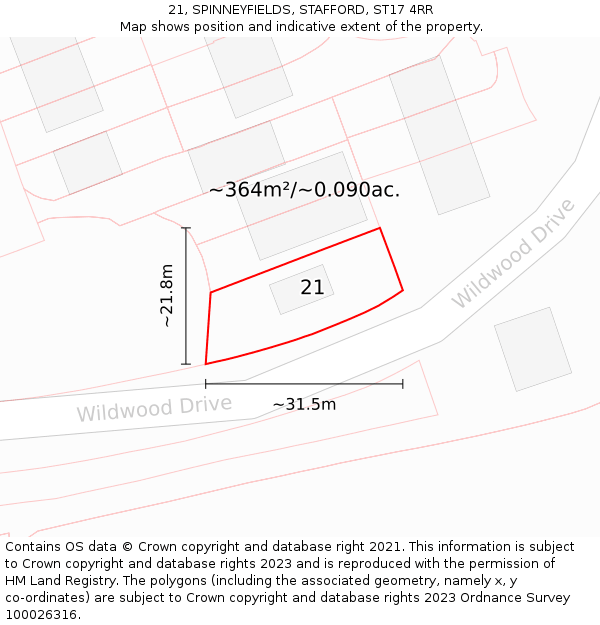 21, SPINNEYFIELDS, STAFFORD, ST17 4RR: Plot and title map