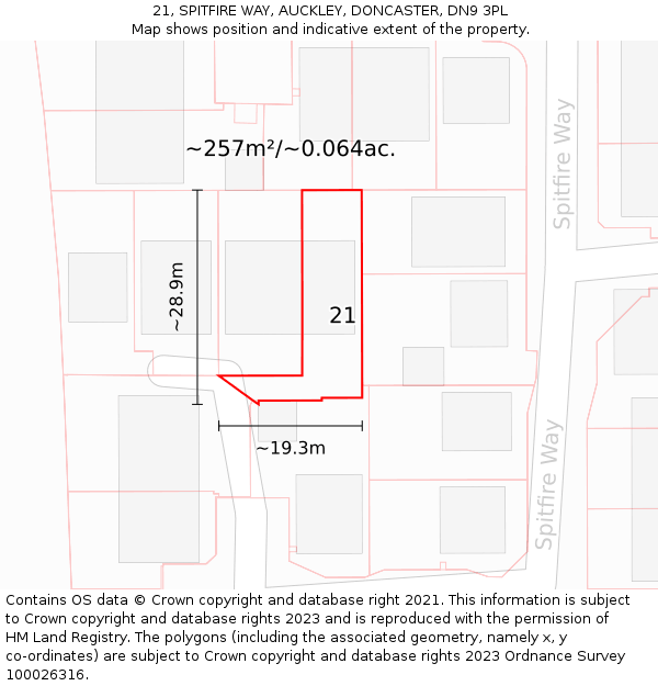 21, SPITFIRE WAY, AUCKLEY, DONCASTER, DN9 3PL: Plot and title map