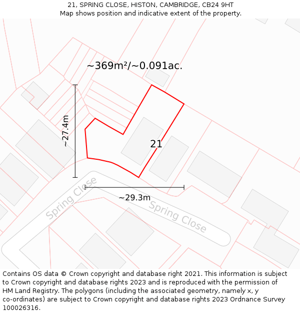21, SPRING CLOSE, HISTON, CAMBRIDGE, CB24 9HT: Plot and title map