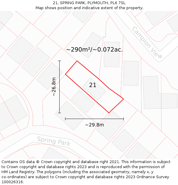 21, SPRING PARK, PLYMOUTH, PL6 7SL: Plot and title map