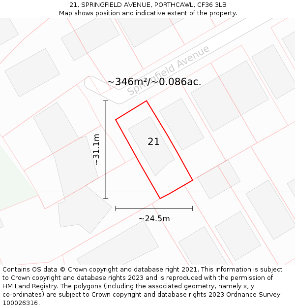 21, SPRINGFIELD AVENUE, PORTHCAWL, CF36 3LB: Plot and title map