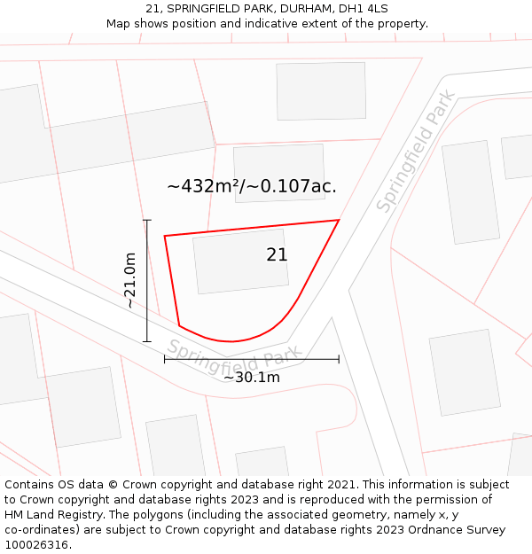 21, SPRINGFIELD PARK, DURHAM, DH1 4LS: Plot and title map