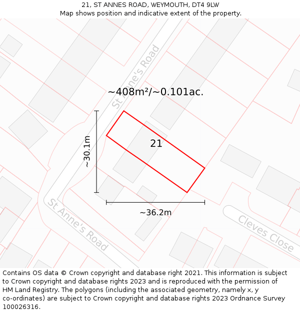 21, ST ANNES ROAD, WEYMOUTH, DT4 9LW: Plot and title map