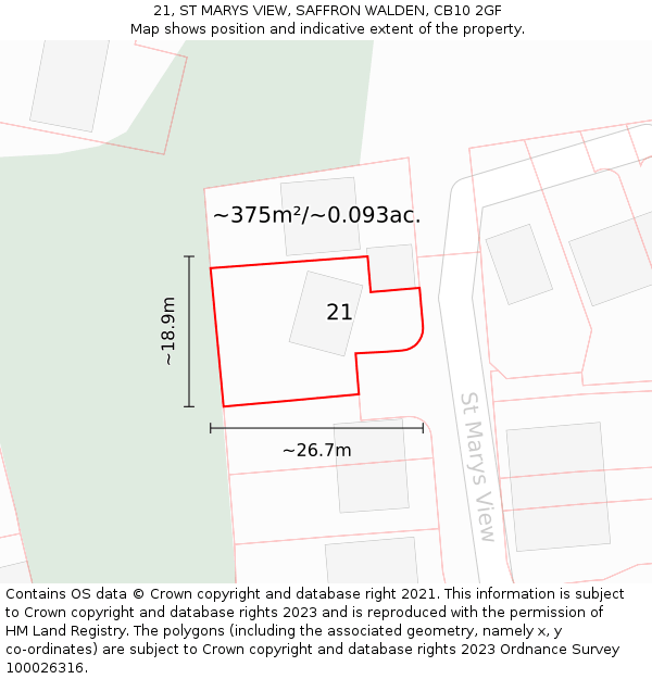 21, ST MARYS VIEW, SAFFRON WALDEN, CB10 2GF: Plot and title map