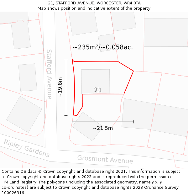 21, STAFFORD AVENUE, WORCESTER, WR4 0TA: Plot and title map