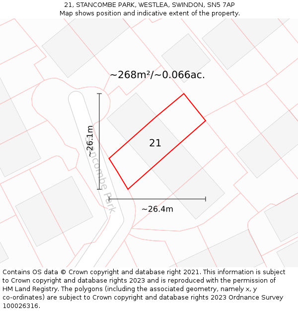 21, STANCOMBE PARK, WESTLEA, SWINDON, SN5 7AP: Plot and title map