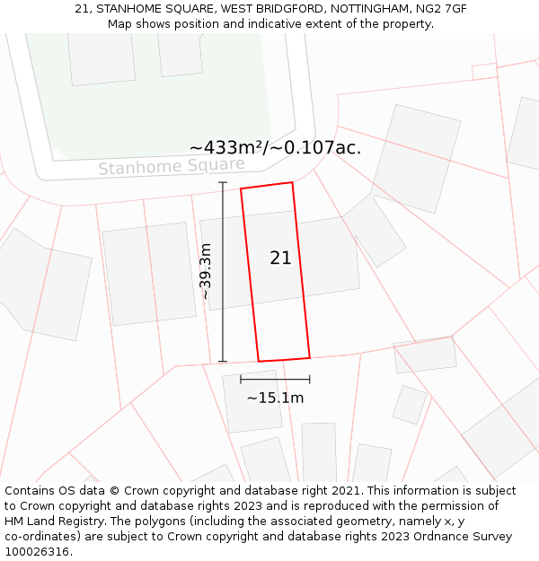 21, STANHOME SQUARE, WEST BRIDGFORD, NOTTINGHAM, NG2 7GF: Plot and title map