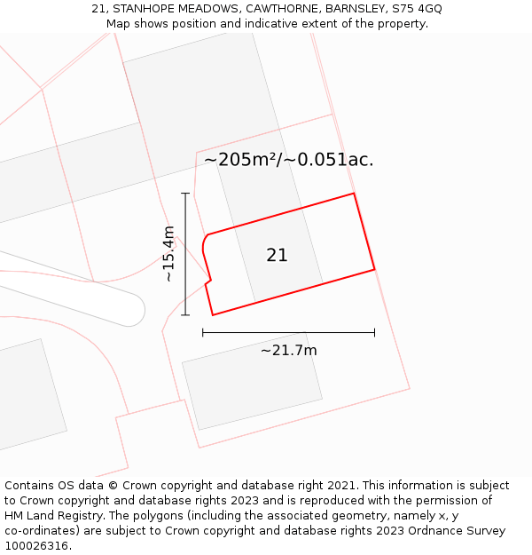 21, STANHOPE MEADOWS, CAWTHORNE, BARNSLEY, S75 4GQ: Plot and title map