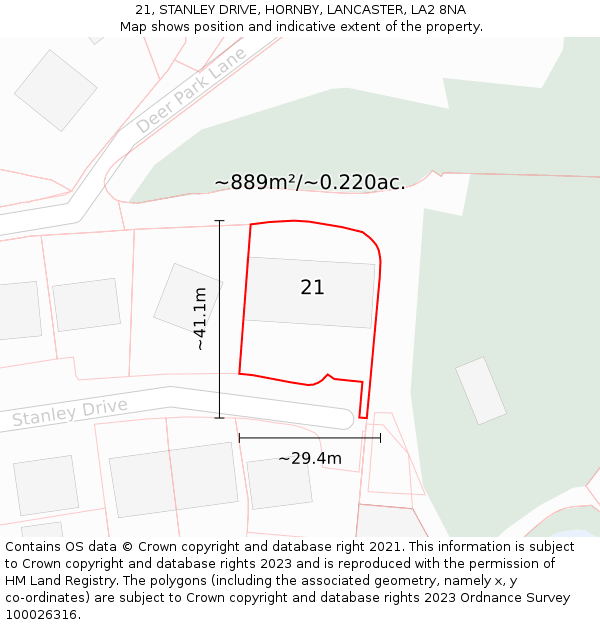 21, STANLEY DRIVE, HORNBY, LANCASTER, LA2 8NA: Plot and title map