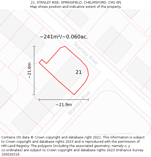 21, STANLEY RISE, SPRINGFIELD, CHELMSFORD, CM2 6PJ: Plot and title map