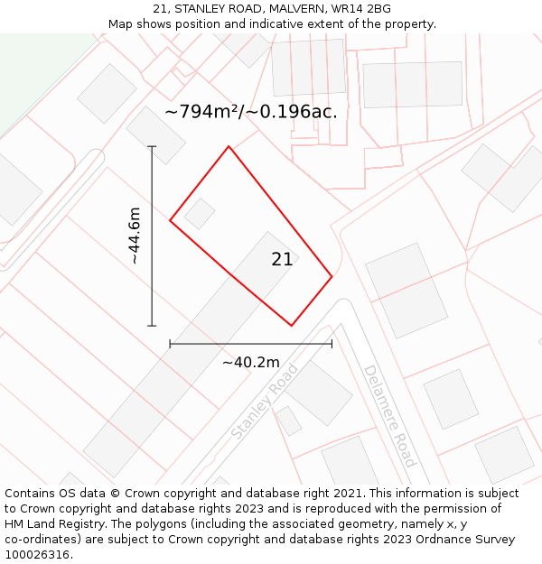 21, STANLEY ROAD, MALVERN, WR14 2BG: Plot and title map