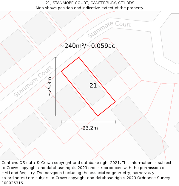 21, STANMORE COURT, CANTERBURY, CT1 3DS: Plot and title map