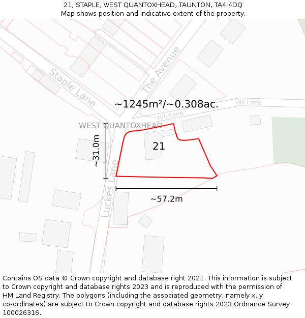 21, STAPLE, WEST QUANTOXHEAD, TAUNTON, TA4 4DQ: Plot and title map