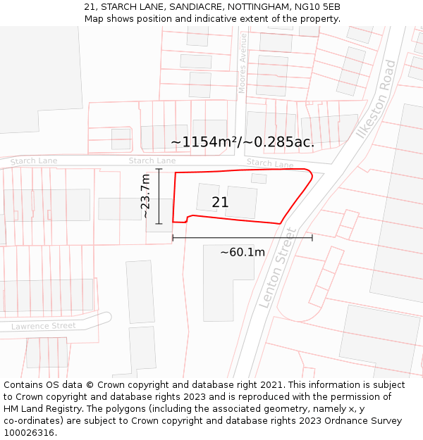 21, STARCH LANE, SANDIACRE, NOTTINGHAM, NG10 5EB: Plot and title map