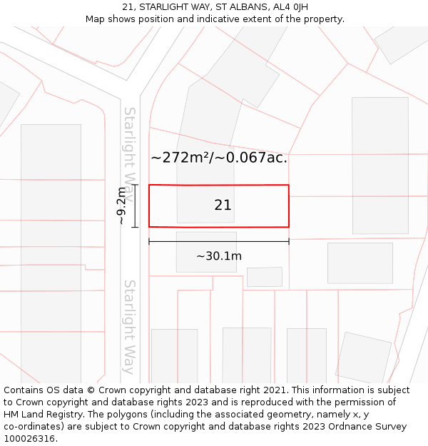 21, STARLIGHT WAY, ST ALBANS, AL4 0JH: Plot and title map