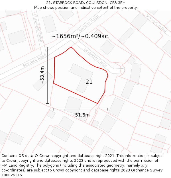 21, STARROCK ROAD, COULSDON, CR5 3EH: Plot and title map