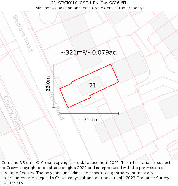 21, STATION CLOSE, HENLOW, SG16 6FL: Plot and title map
