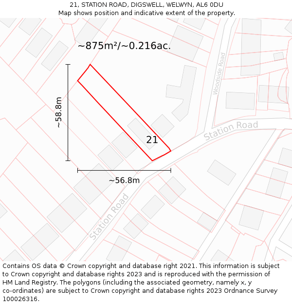 21, STATION ROAD, DIGSWELL, WELWYN, AL6 0DU: Plot and title map