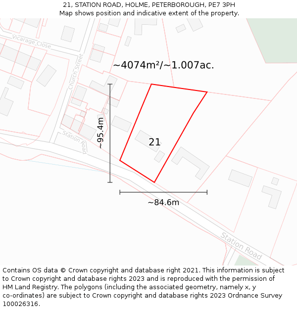 21, STATION ROAD, HOLME, PETERBOROUGH, PE7 3PH: Plot and title map