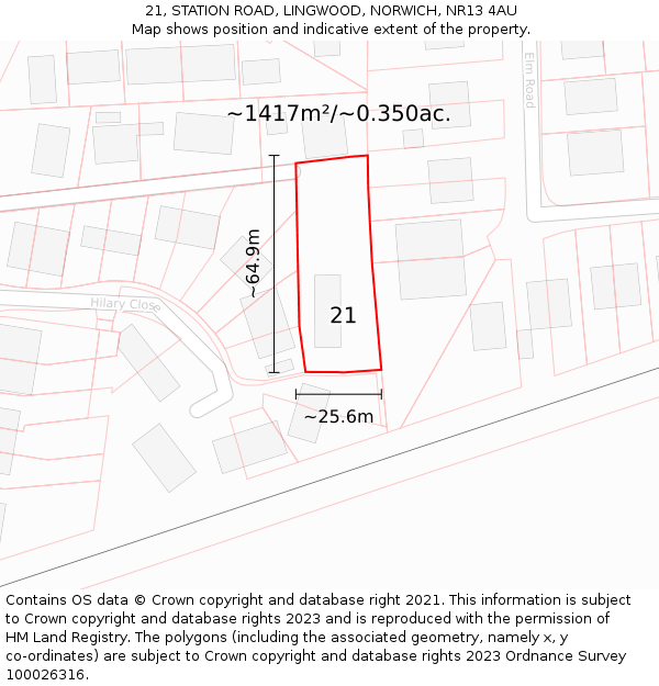 21, STATION ROAD, LINGWOOD, NORWICH, NR13 4AU: Plot and title map