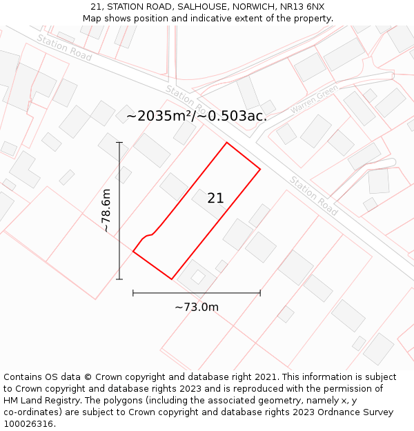 21, STATION ROAD, SALHOUSE, NORWICH, NR13 6NX: Plot and title map