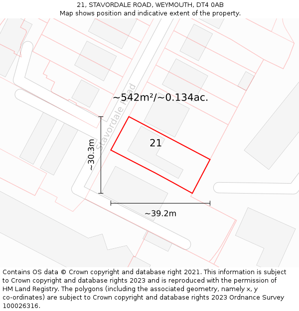 21, STAVORDALE ROAD, WEYMOUTH, DT4 0AB: Plot and title map