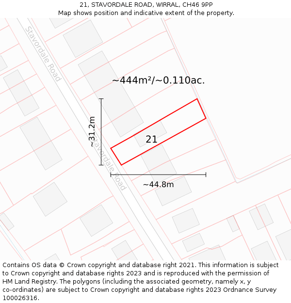 21, STAVORDALE ROAD, WIRRAL, CH46 9PP: Plot and title map