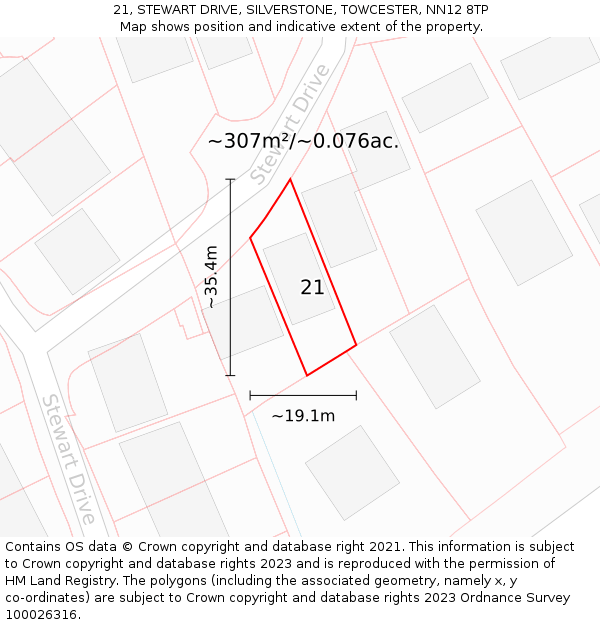 21, STEWART DRIVE, SILVERSTONE, TOWCESTER, NN12 8TP: Plot and title map