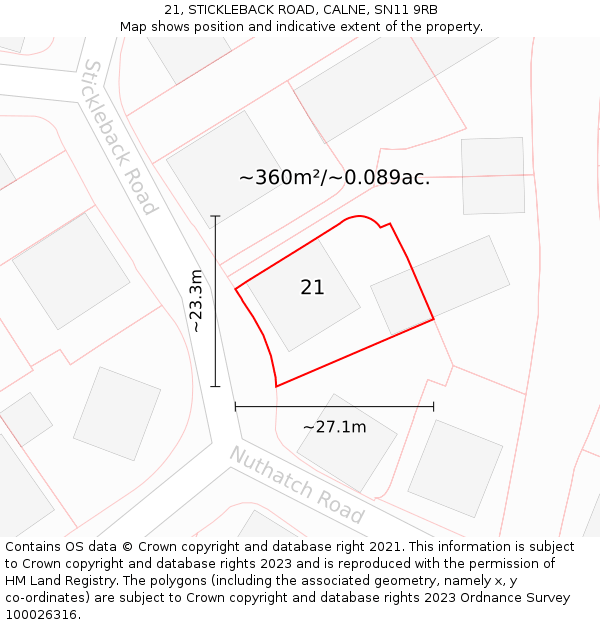 21, STICKLEBACK ROAD, CALNE, SN11 9RB: Plot and title map