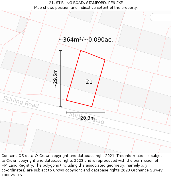 21, STIRLING ROAD, STAMFORD, PE9 2XF: Plot and title map