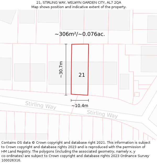 21, STIRLING WAY, WELWYN GARDEN CITY, AL7 2QA: Plot and title map