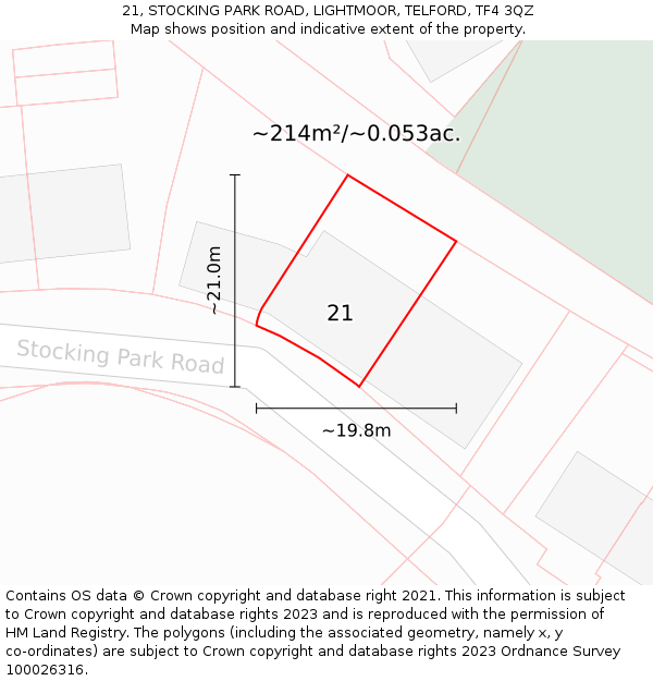 21, STOCKING PARK ROAD, LIGHTMOOR, TELFORD, TF4 3QZ: Plot and title map