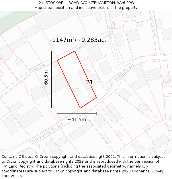 21, STOCKWELL ROAD, WOLVERHAMPTON, WV6 9PG: Plot and title map