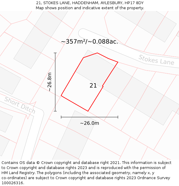 21, STOKES LANE, HADDENHAM, AYLESBURY, HP17 8DY: Plot and title map