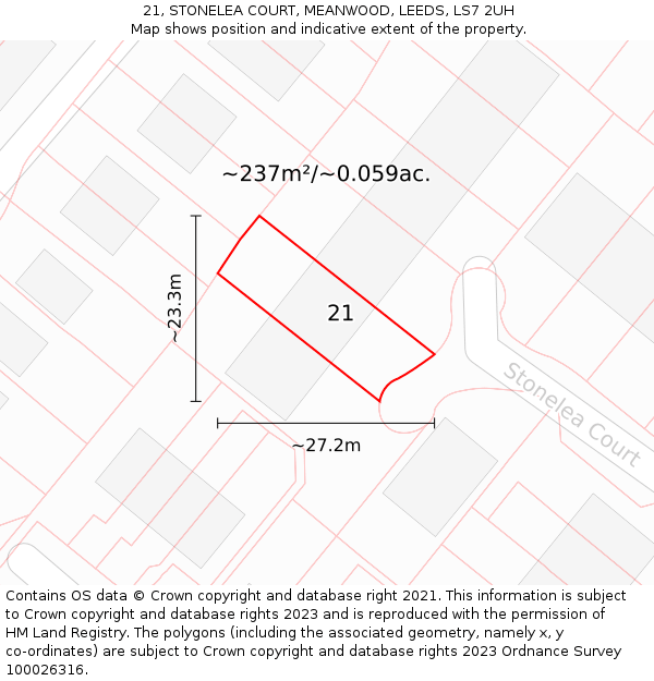 21, STONELEA COURT, MEANWOOD, LEEDS, LS7 2UH: Plot and title map