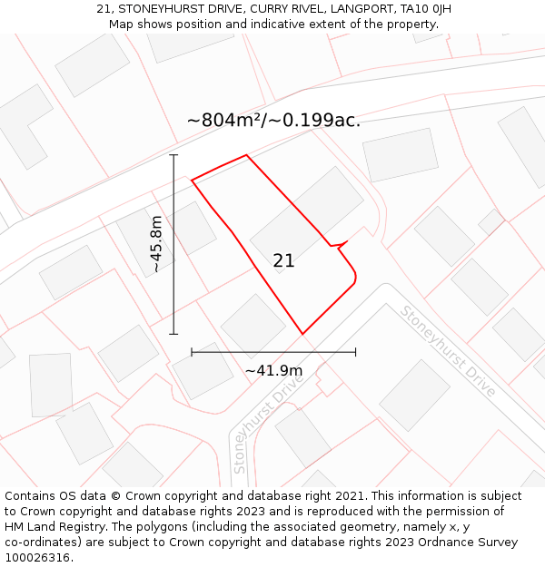 21, STONEYHURST DRIVE, CURRY RIVEL, LANGPORT, TA10 0JH: Plot and title map