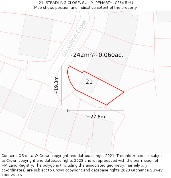 21, STRADLING CLOSE, SULLY, PENARTH, CF64 5HU: Plot and title map