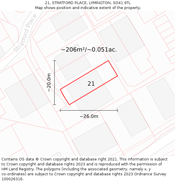 21, STRATFORD PLACE, LYMINGTON, SO41 9TL: Plot and title map