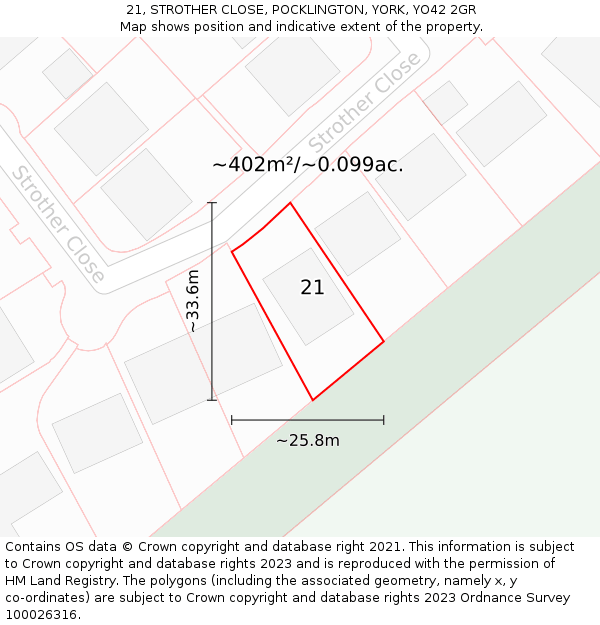 21, STROTHER CLOSE, POCKLINGTON, YORK, YO42 2GR: Plot and title map