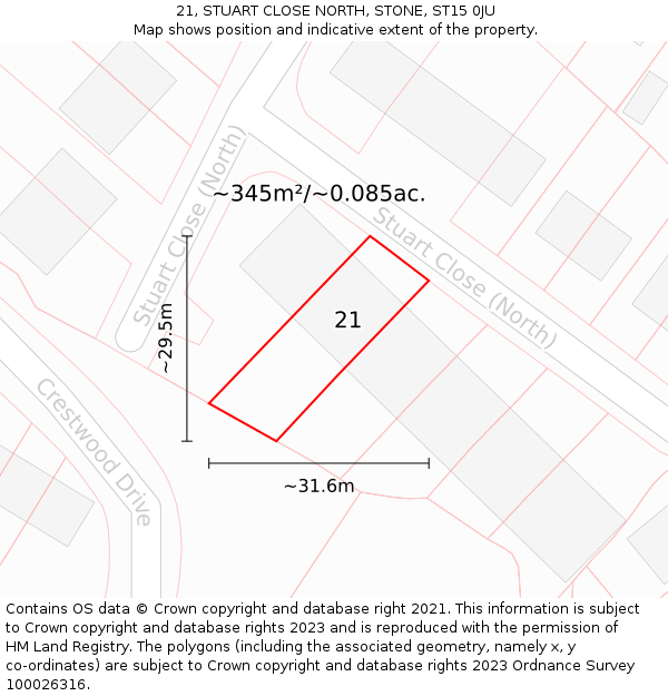 21, STUART CLOSE NORTH, STONE, ST15 0JU: Plot and title map