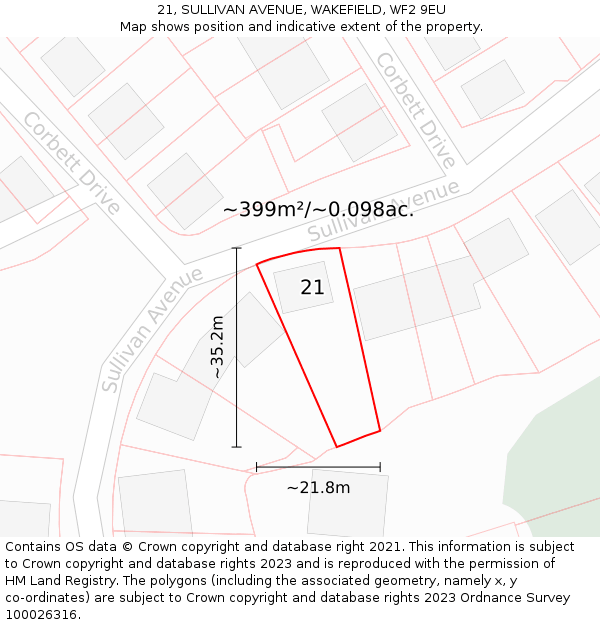 21, SULLIVAN AVENUE, WAKEFIELD, WF2 9EU: Plot and title map