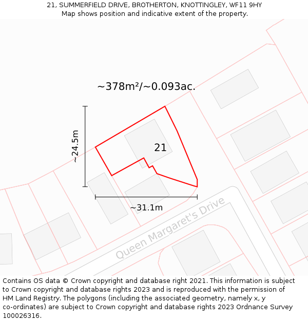 21, SUMMERFIELD DRIVE, BROTHERTON, KNOTTINGLEY, WF11 9HY: Plot and title map