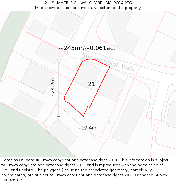 21, SUMMERLEIGH WALK, FAREHAM, PO14 2TG: Plot and title map