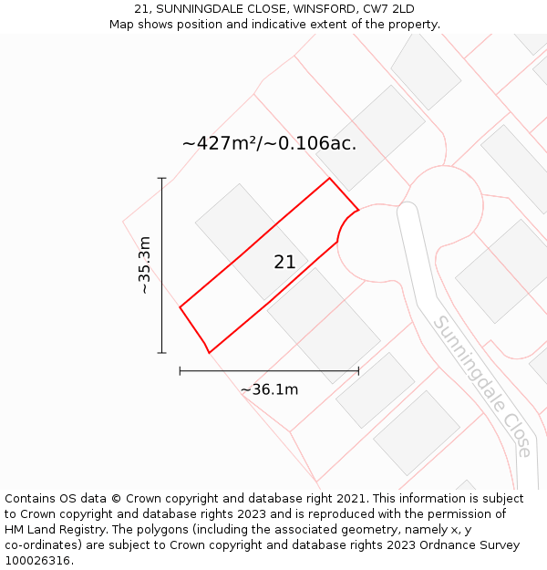 21, SUNNINGDALE CLOSE, WINSFORD, CW7 2LD: Plot and title map