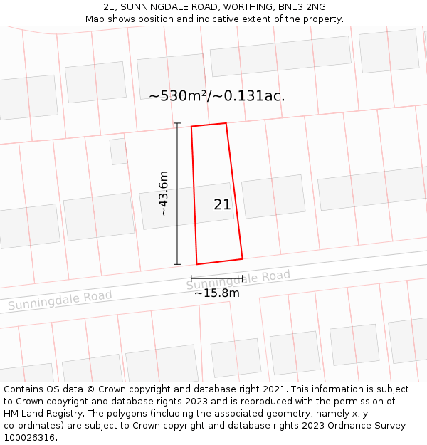 21, SUNNINGDALE ROAD, WORTHING, BN13 2NG: Plot and title map