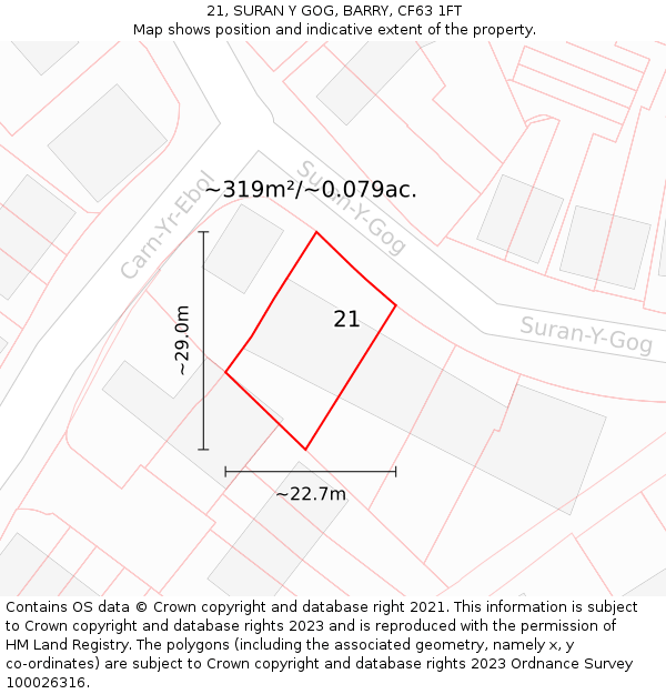 21, SURAN Y GOG, BARRY, CF63 1FT: Plot and title map