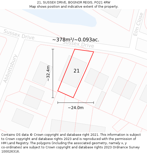 21, SUSSEX DRIVE, BOGNOR REGIS, PO21 4RW: Plot and title map