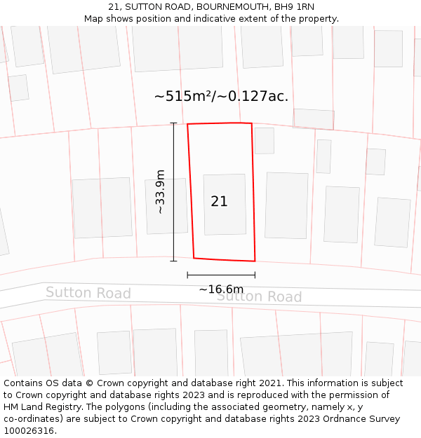 21, SUTTON ROAD, BOURNEMOUTH, BH9 1RN: Plot and title map