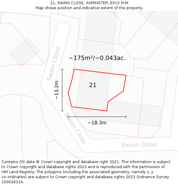 21, SWAIN CLOSE, AXMINSTER, EX13 5HX: Plot and title map