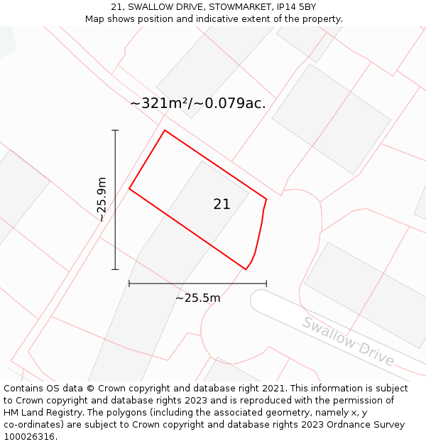 21, SWALLOW DRIVE, STOWMARKET, IP14 5BY: Plot and title map